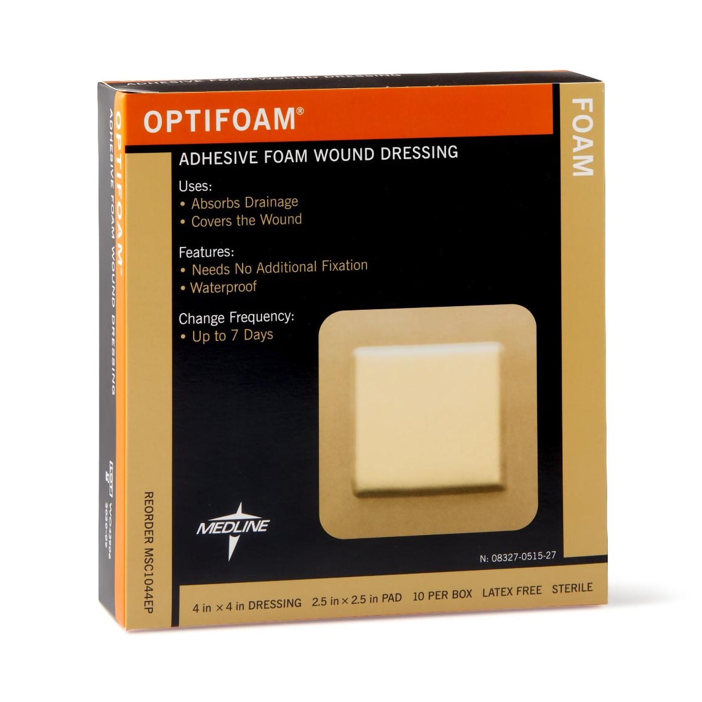 Optifoam® Adhesive with Border Foam Dressing, 4½ x 4½ Inch MSC1044EP