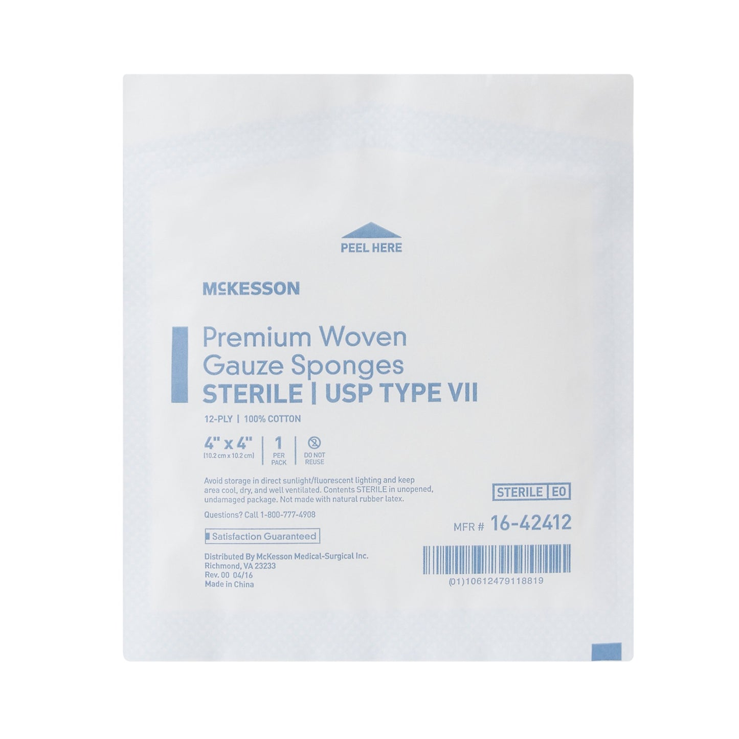 McKesson Sterile USP Type VII Gauze Sponge, 4 x 4 Inch, 12-Ply 16-42412