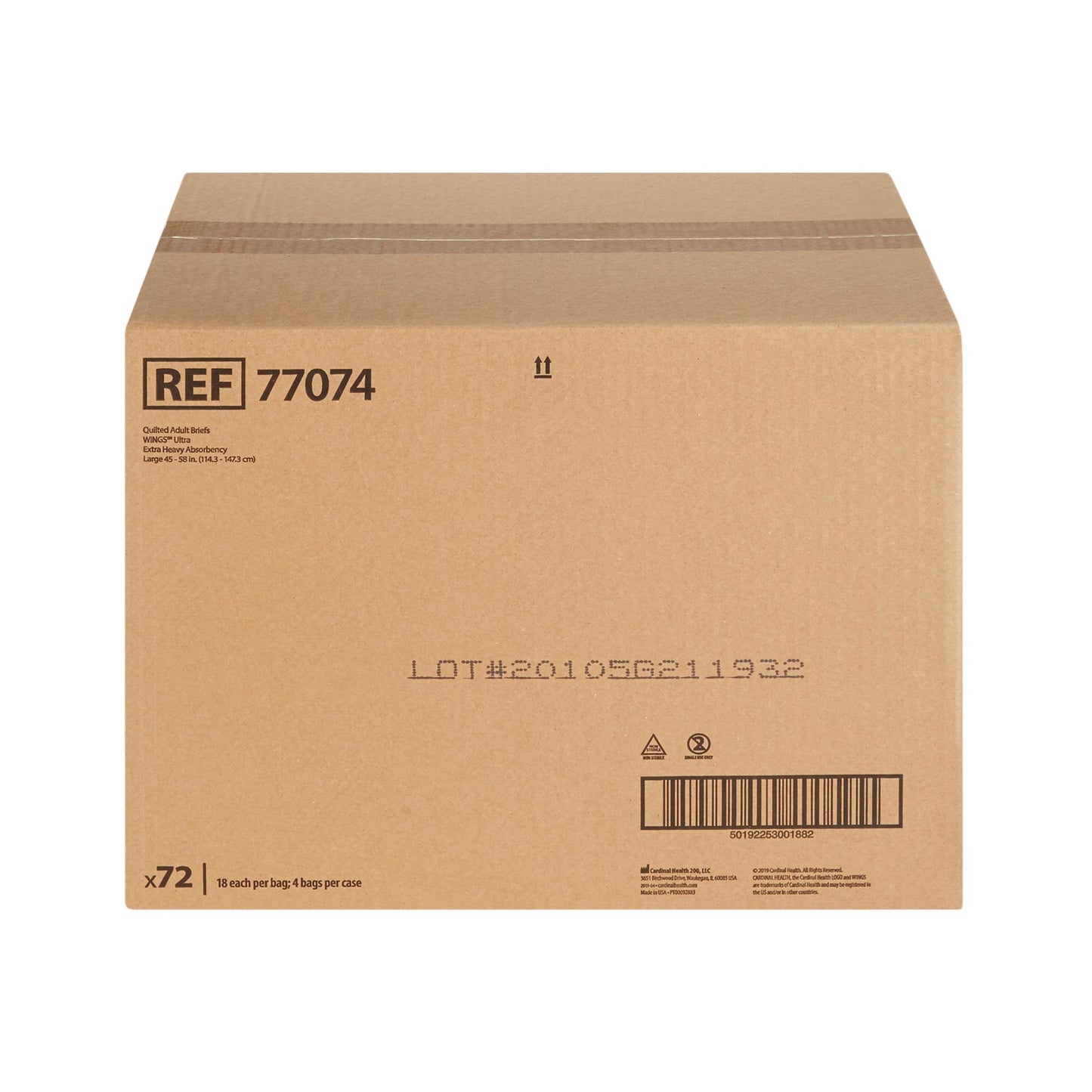 Wings™ Ultra Quilted Extra Heavy Absorbency Incontinence Brief, Large 77074