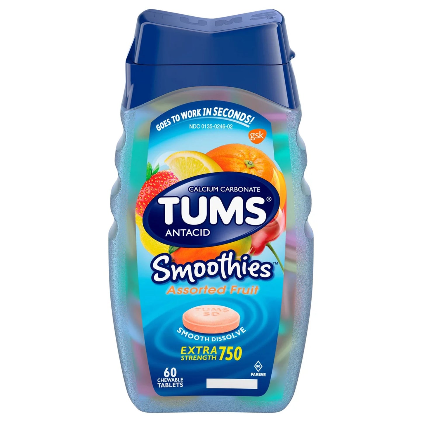 Tums Smoothies Extra Strength 750 Antacid Chewable Tablets, Assorted Fruit 30766739287
