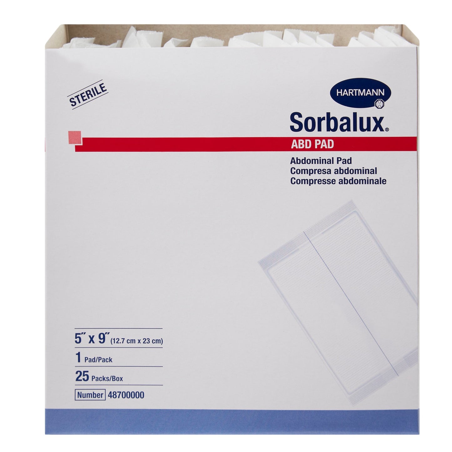 Sorbalux® ABD Sterile Abdominal Pad, 5 x 9 Inch, 1-Ply 48700000
