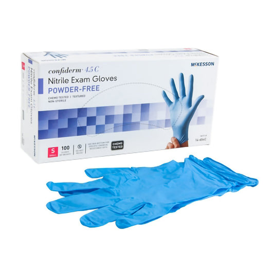 Exam Glove McKesson Confiderm® 4.5C Small NonSterile Nitrile Standard Cuff Length Textured Fingertips Blue Chemo Tested - 14-654C