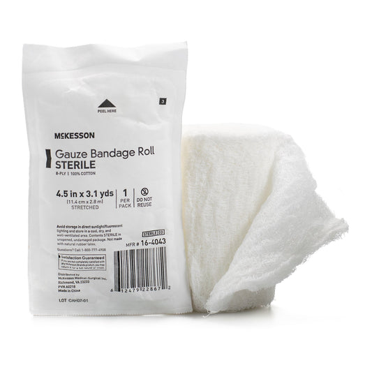 Fluff Bandage Roll McKesson 4-1/2 Inch X 3-1/10 Yard 8-Ply Sterile 1 per Pouch - 16-4043