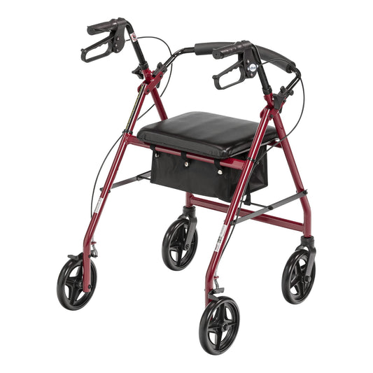 4 Wheel Rollator McKesson Red Adjustable Height Aluminum Frame - 146-R728RD