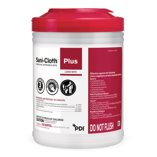 Surface Disinfectant Cleaner Sani-Cloth® Plus Premoistened Germicidal Manual Pull Wipe 160 Count Canister Alcohol Scent NonSterile - Q89072