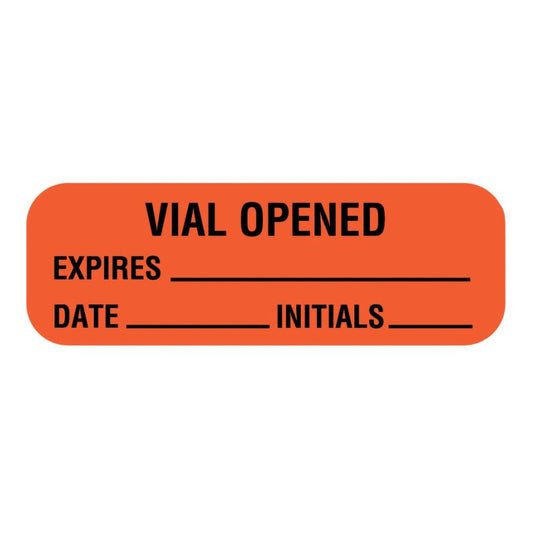 Pre-Printed Label Auxiliary Label Red Paper Vial Opened Expires Date Initials Black Quality Control Label 1/2 X 1-1/2 Inch - ULFP294