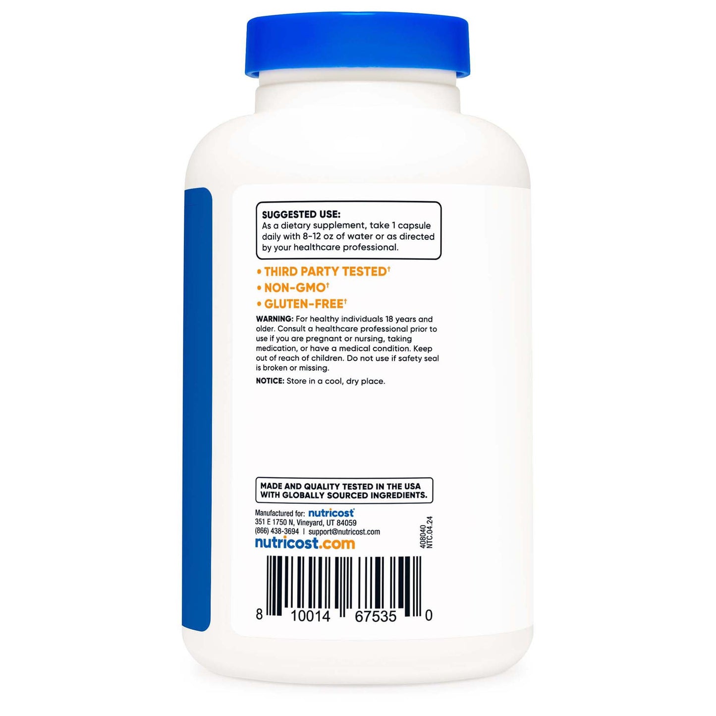 Dietary Supplement nutricost® Acetyl L-Cysteine NAC 600 mg Strength Capsule 180 Per Bottle NTC052101