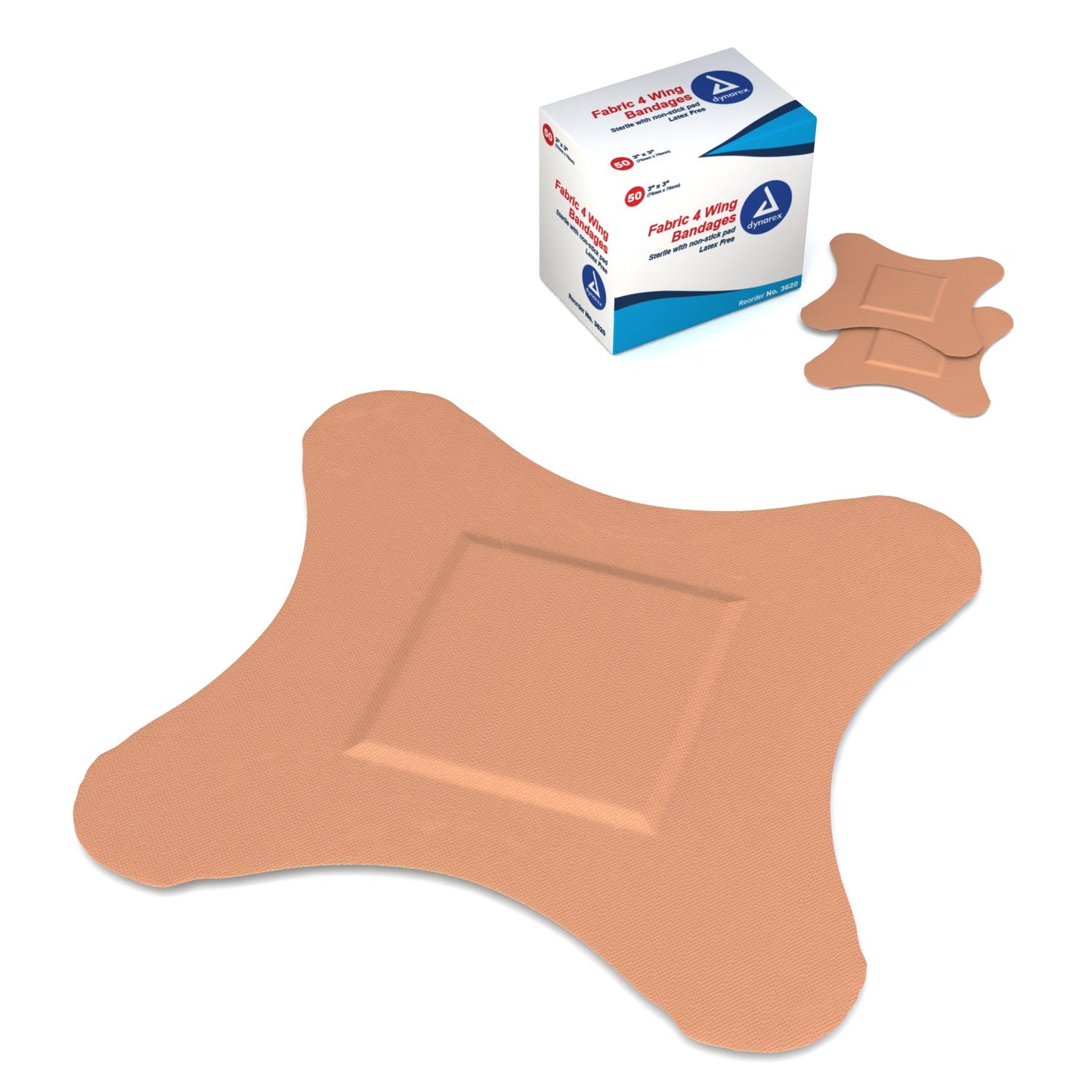 Adhesive Strip Dynarex 3 X 3 Inch Fabric 4-Wing Tan Sterile - 3620