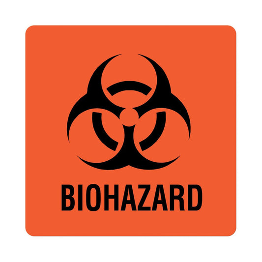 Pre-Printed Label UAL™ Caution Label Fluorescent Red Paper Biohazard / Symbol Black Biohazard 6 X 6 Inch - ULBH051