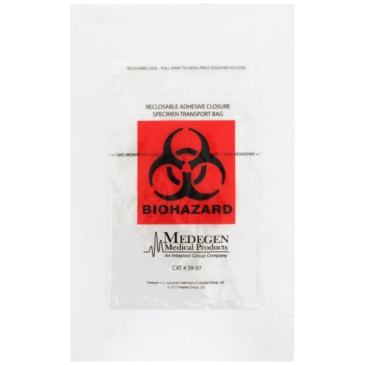 Medegen Specimen Transport Bag with Document Pouch, Adhesive Closure, 6 x 9 Inch 03-3997