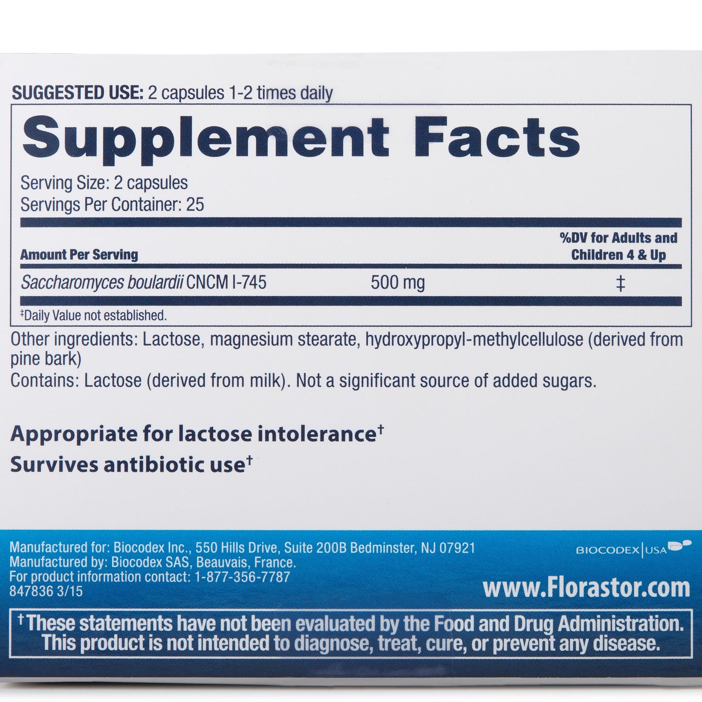 Florastor® Dual Action Probiotic Vegetarian Capsules 66825000201