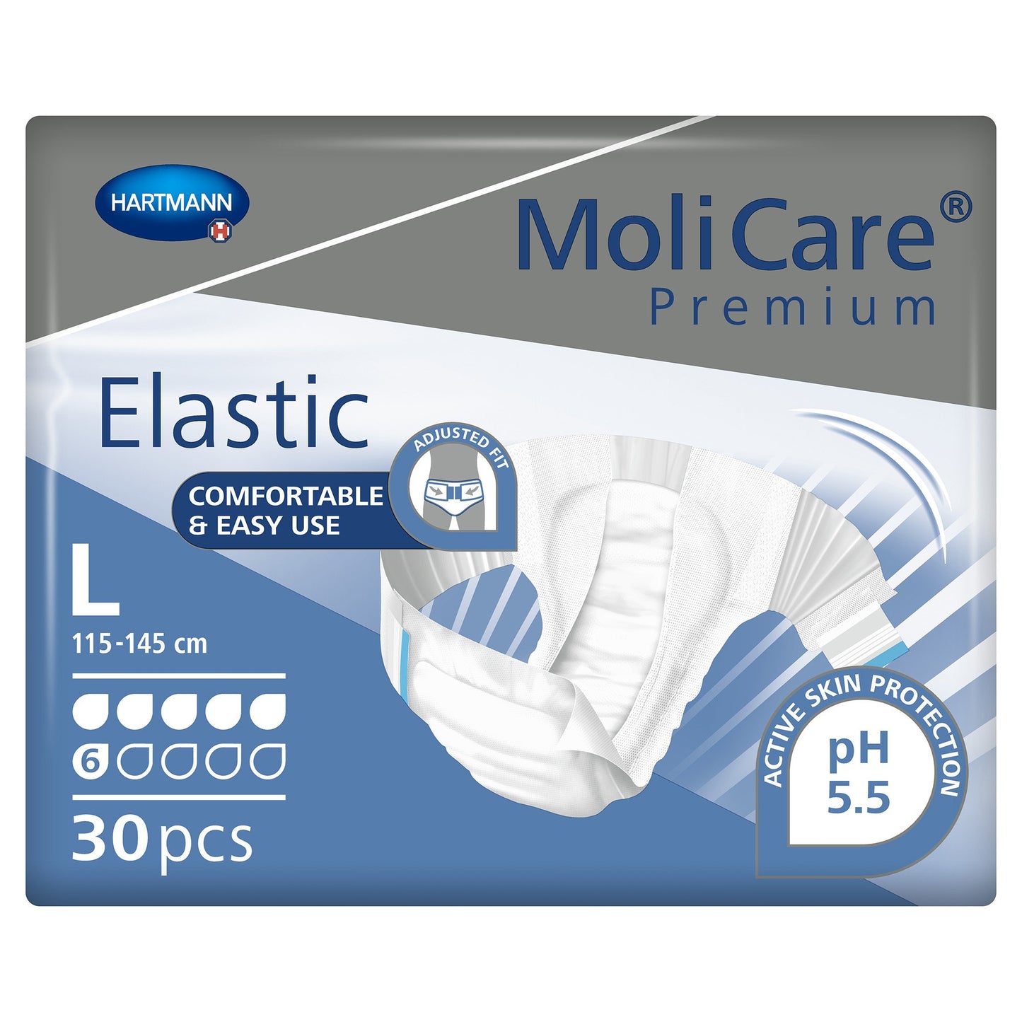 Unisex Adult Incontinence Brief MoliCare® Premium Elastic 6D Large Disposable Moderate Absorbency - 165273