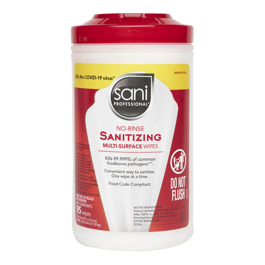 Surface Cleaner / Sanitizer Sani Professional® No-Rinse Sanitizing Multi-Surface Premoistened Alcohol Based Manual Pull Wipe 95 Count Canister Alcohol