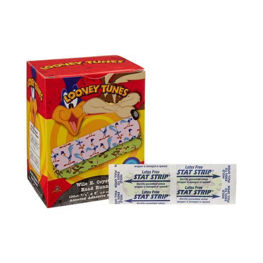 Adhesive Strip Looney Tunes™ Stat Strip® 3/4 X 3 Inch Plastic Rectangle Kid Design (Looney Tunes Wile Coyote / Roadrunner) Sterile - 1076737