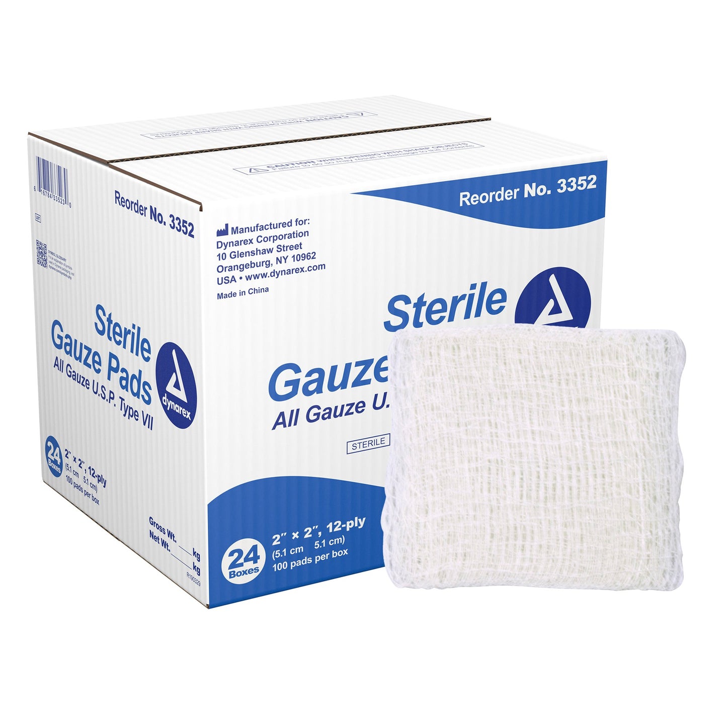 dynarex® Sterile Gauze Sponge, 2 x 2 Inch, 12-Ply 3352