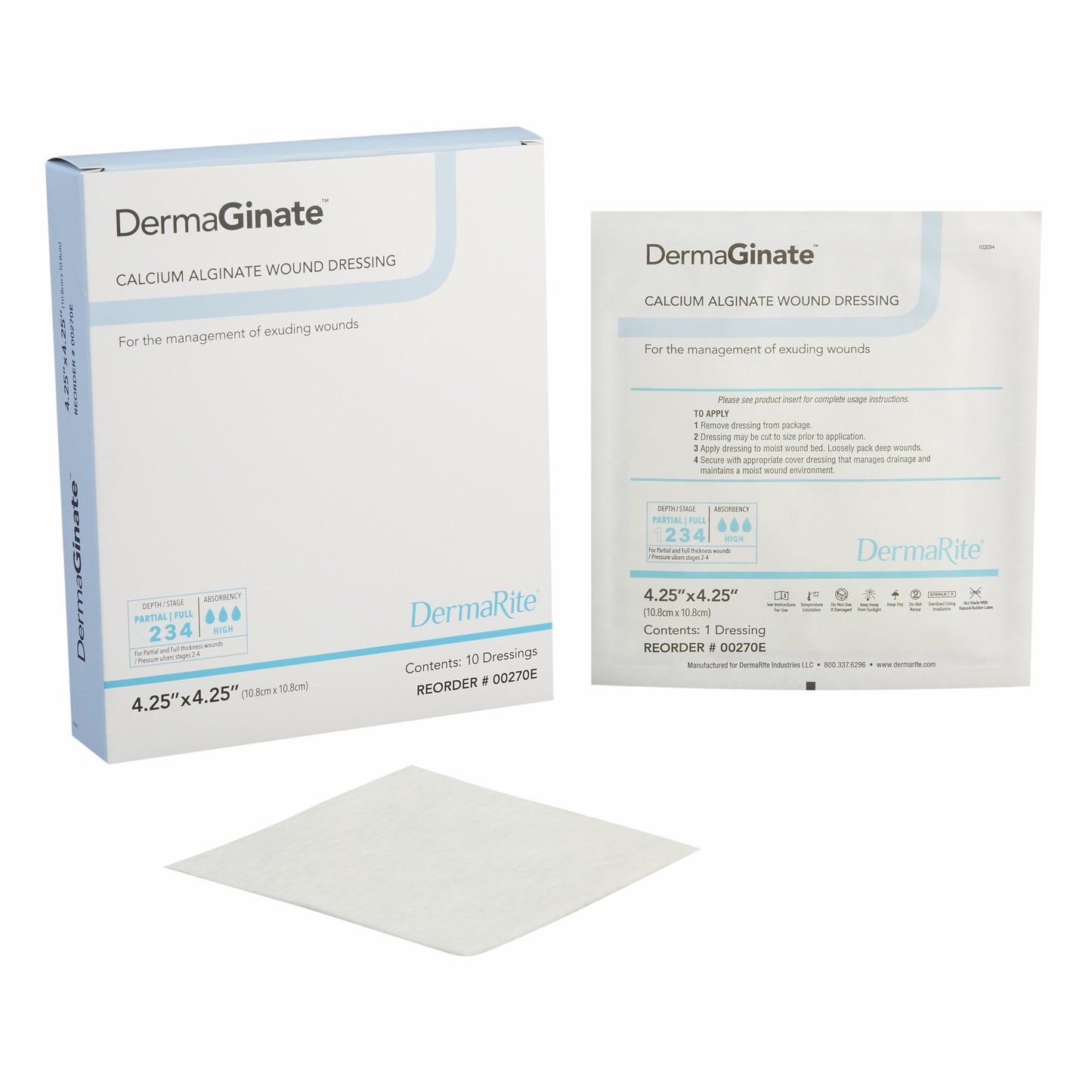 DermaGinate® Alginate Dressing, 4-1/4 x 4-1/4 Inch 00270E