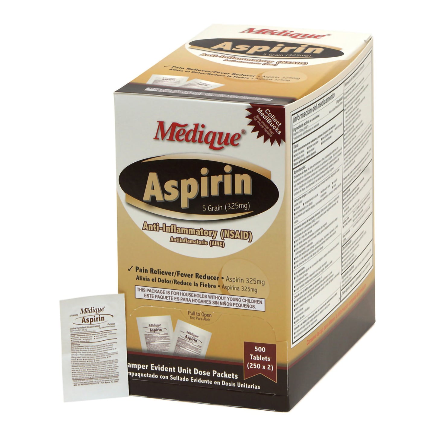 Pain Relief Medique® 325 mg Strength Aspirin Tablet 250 per Box - 11613