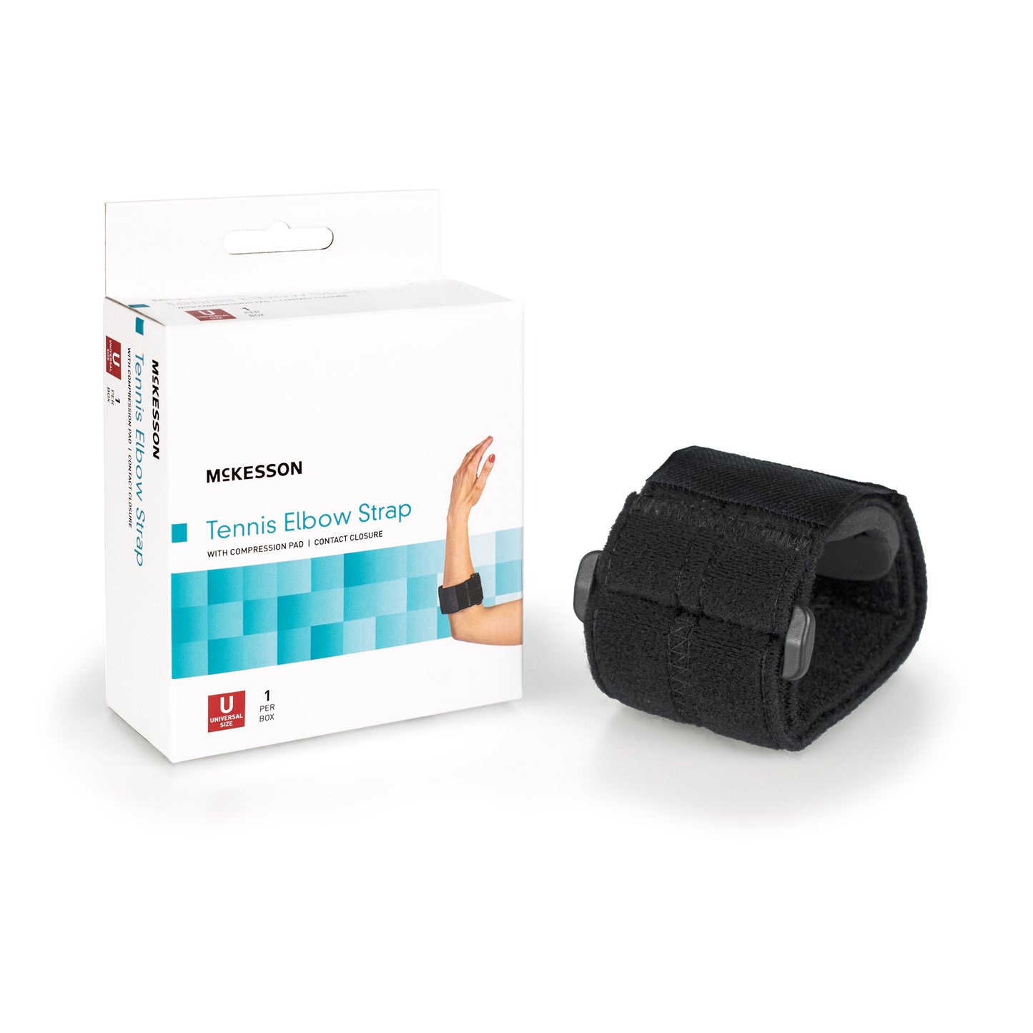 Elbow Support Strap McKesson One Size Fits Most Hook and Loop with D Ring Tennis / Golf Left or Right Elbow Up to 18 Inch Circumference Black - 155-BH