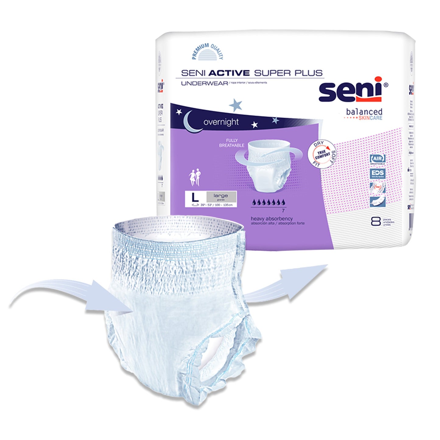 Seni® Active Super Plus Overnight Heavy Absorbent Underwear, Large S-LA08-AP1