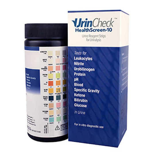 Urinalysis Test Kit UrinCheck™ HealthScreen-10 Bilirubin, Blood, Glucose, Ketone, Leukocytes, Nitrite, pH, Protein, Specific Gravity, Urobilinogen 100