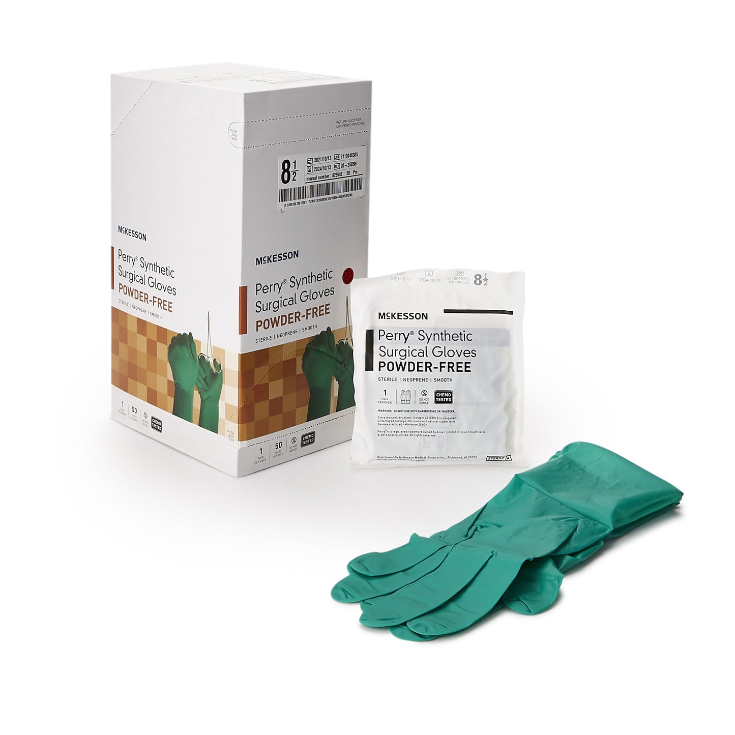McKesson Perry® Performance Plus Polychloroprene Surgical Glove, Size 8.5, Green 20-2585N