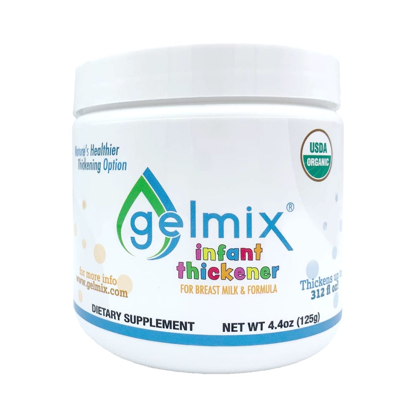 Infant Formula and Breast Milk Thickener Gelmix® 4.4 oz. Jar Unflavored Powder IDDSI Level 1 Slightly Thick - GEL-WHO-004