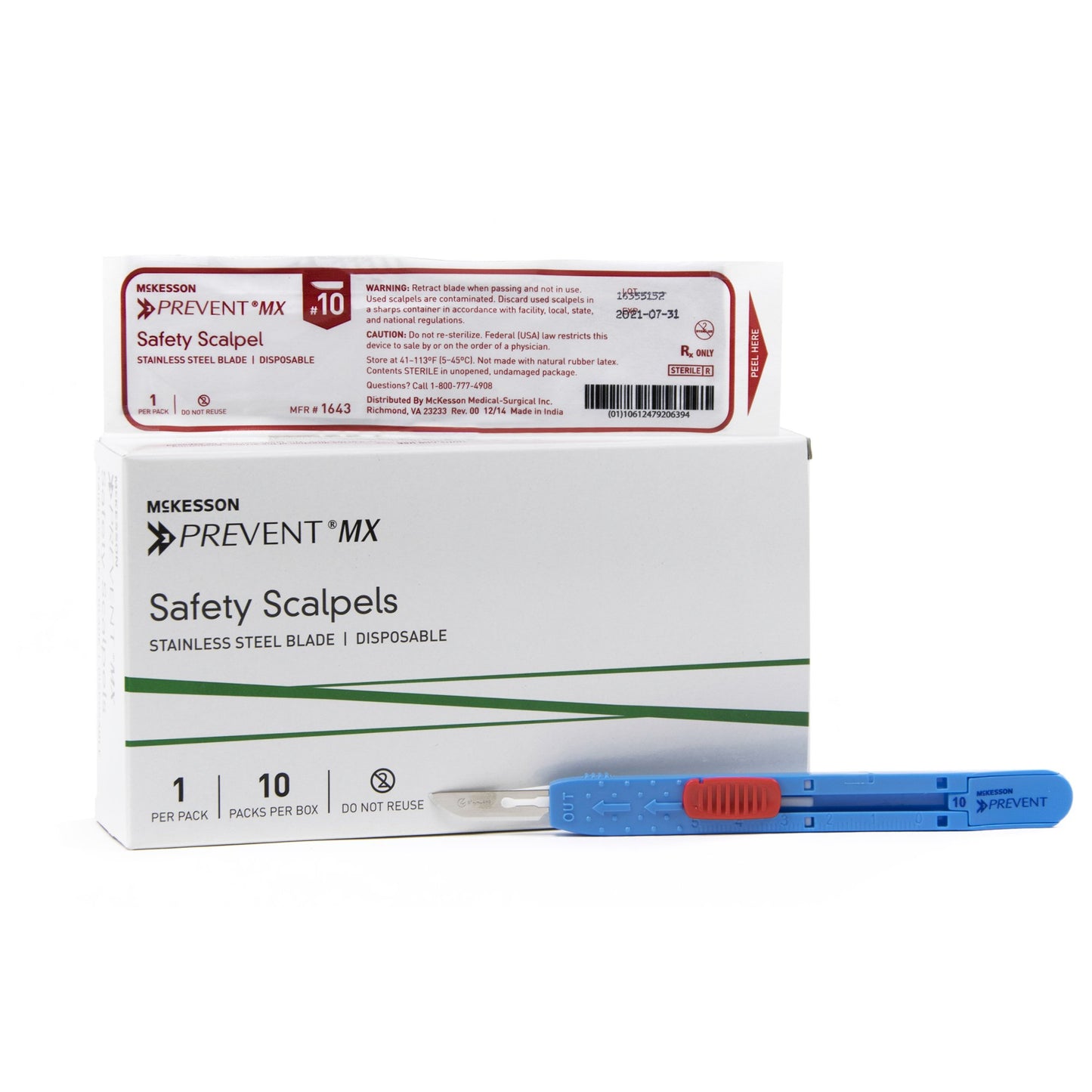 Safety Scalpel McKesson Prevent® MX No. 10 Stainless Steel / Plastic Sensory Grip Handle Sterile Disposable - 1643