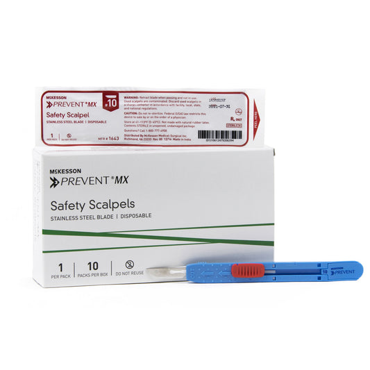 Safety Scalpel McKesson Prevent® MX No. 10 Stainless Steel / Plastic Sensory Grip Handle Sterile Disposable - 1643