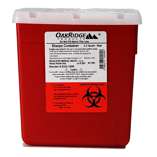 Sharps Container OakRidge™ Translucent Red Base 6-1/3 L X 4-2/3 W X 6-1/3 H Inch Vertical Entry 0.55 Gallon 0322-150R