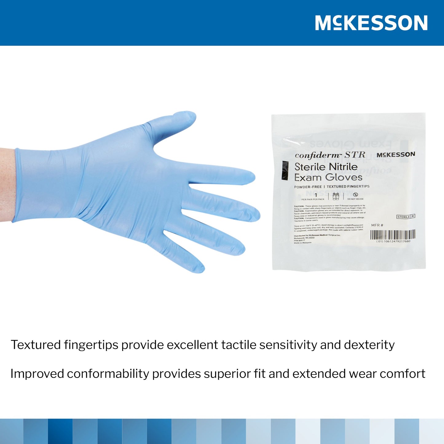 McKesson Confiderm® STR Nitrile Exam Glove, Medium, Blue 14-6NSTR4