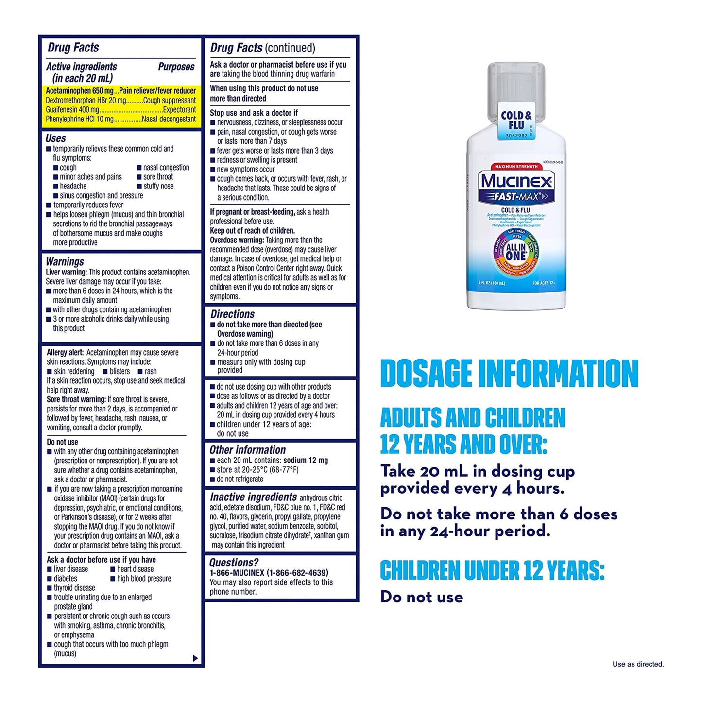 Mucinex® Fast-Max™ Cold & Flu Cold and Cough Relief, 6-ounce Bottle 63824054866