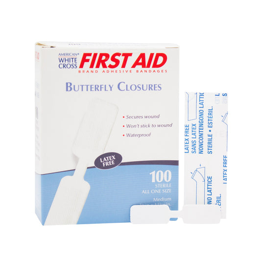 American® White Cross First Aid Butterfly Adhesive Bandages, 0.95 x 4.6 cm 1975033
