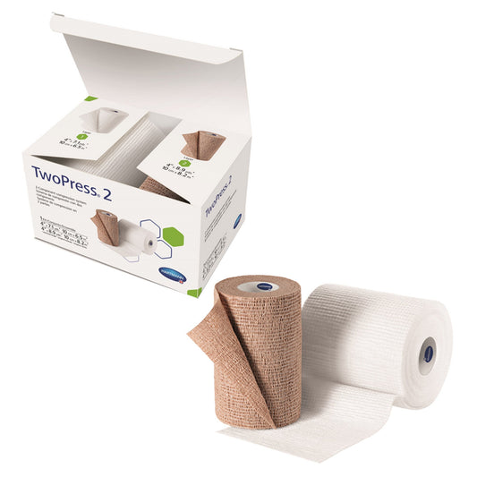 2 Layer Compression Bandage System TwoPress® 2 4 Inch X 7 Yard / 4 Inch X 8-9/10 Yard Self-Adherent Closure Tan / White NonSterile 40 mmHg - 931687