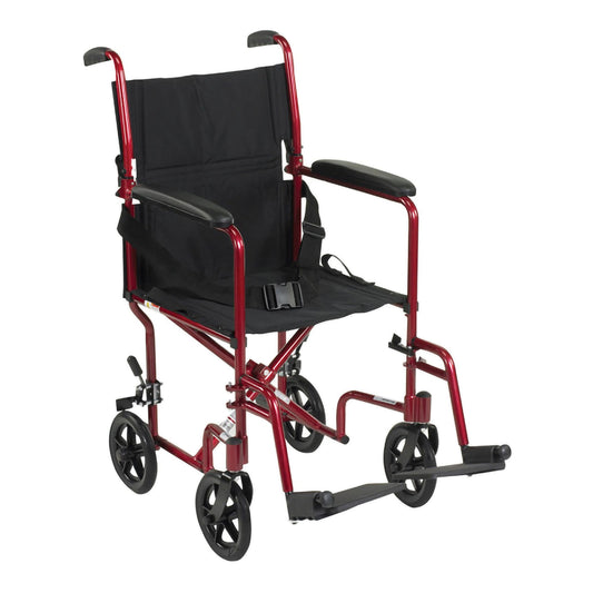 Transport Chair McKesson 19 Inch Seat Width Full Length Arm Swing-Away Footrest Aluminum Frame with Red Finish - 146-ATC19-RD