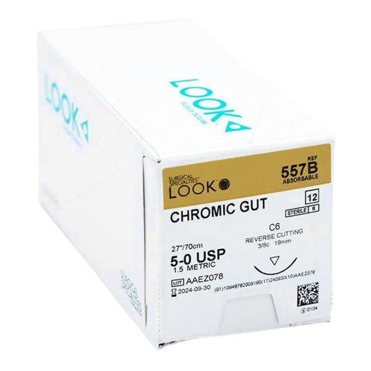 Absorbable Suture with Needle LOOK® Chromic Gut C-6 3/8 Circle Reverse Cutting Needle Size 5-0 - 557B