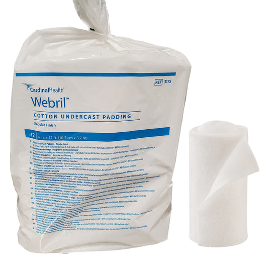 Cardinal Webril Undercast Cotton Cast Padding, NonSterile, 4 Inch x 4 Yard 3175-, Bag of 12
