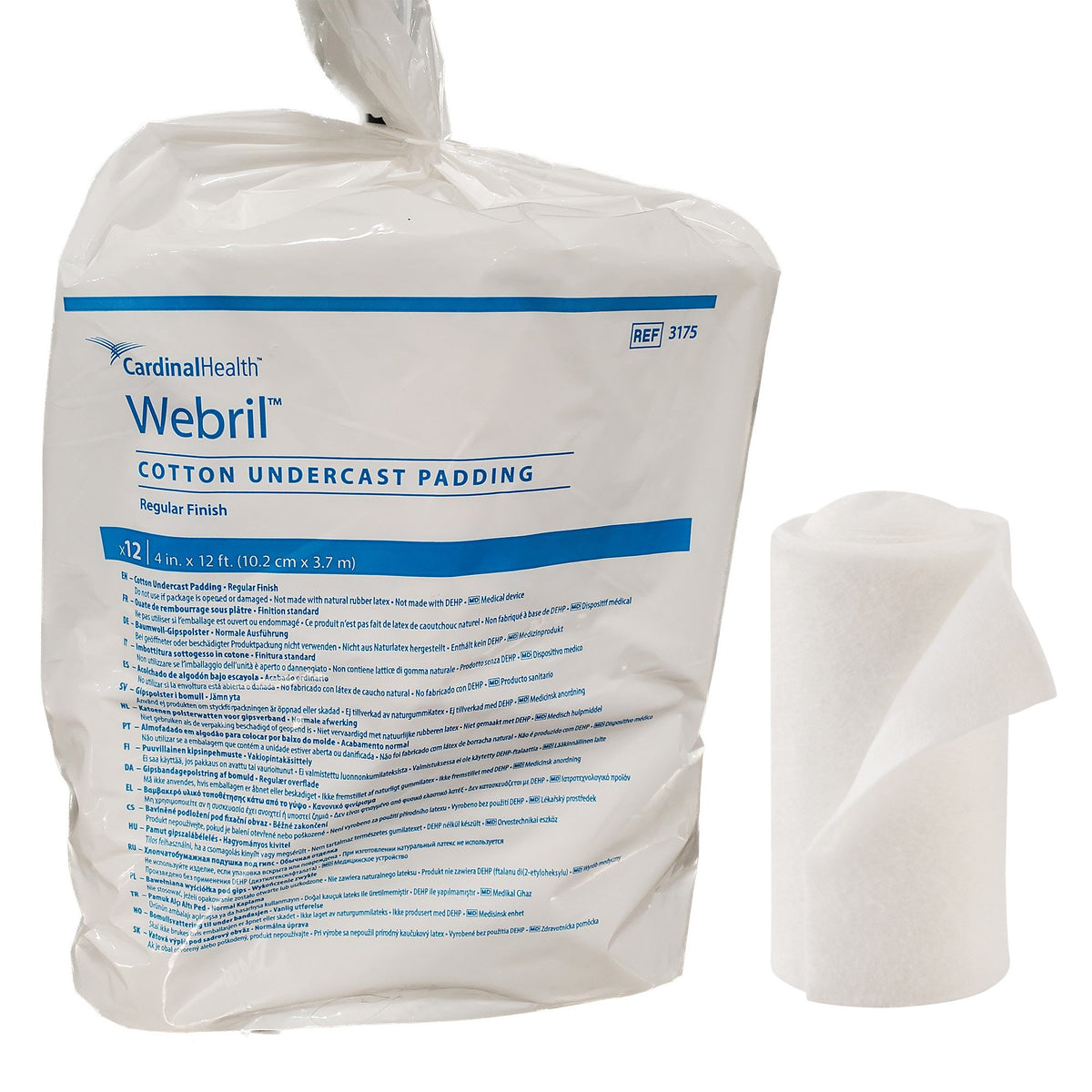 Cardinal Webril Undercast Cotton Cast Padding, NonSterile, 4 Inch x 4 Yard 3175-, Bag of 12