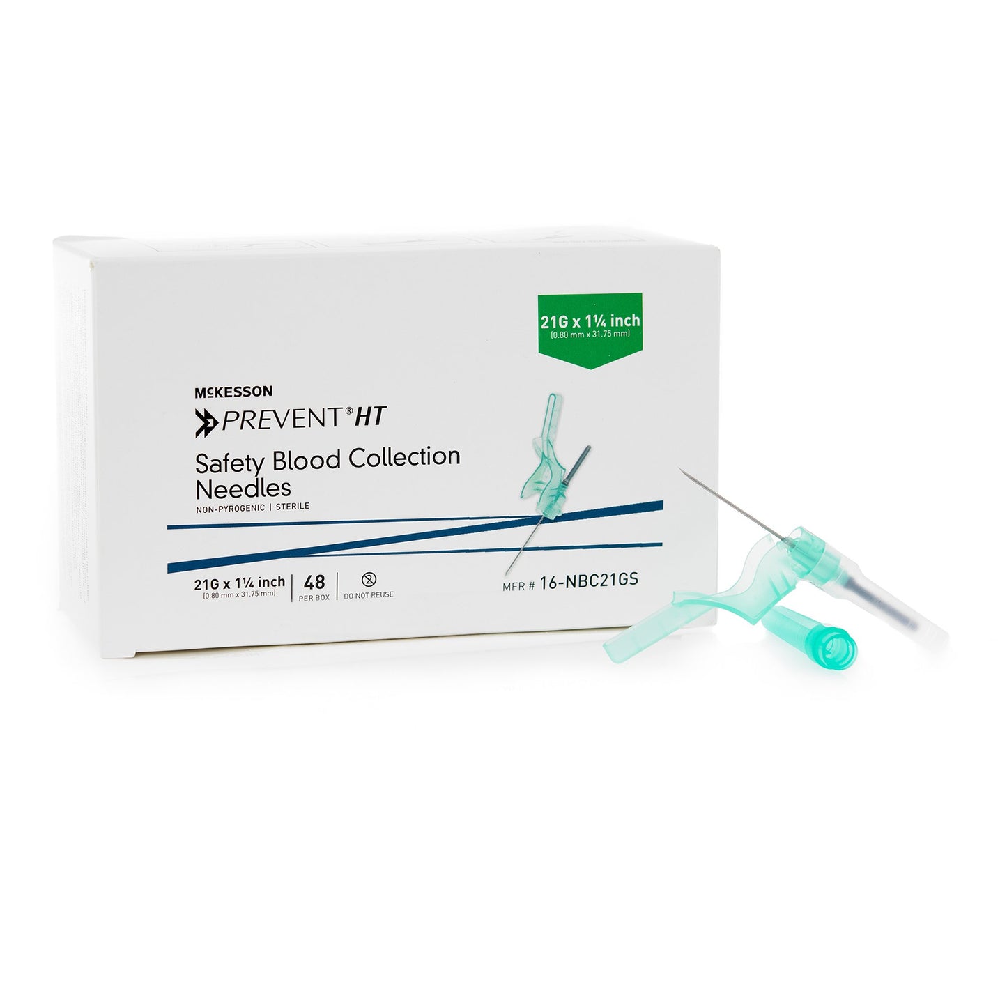 McKesson Prevent® HT Blood Collection Needle 21 Gauge 1-1/4 Inch Needle Length Safety Needle Without Tubing Sterile - 16-NBC21GS