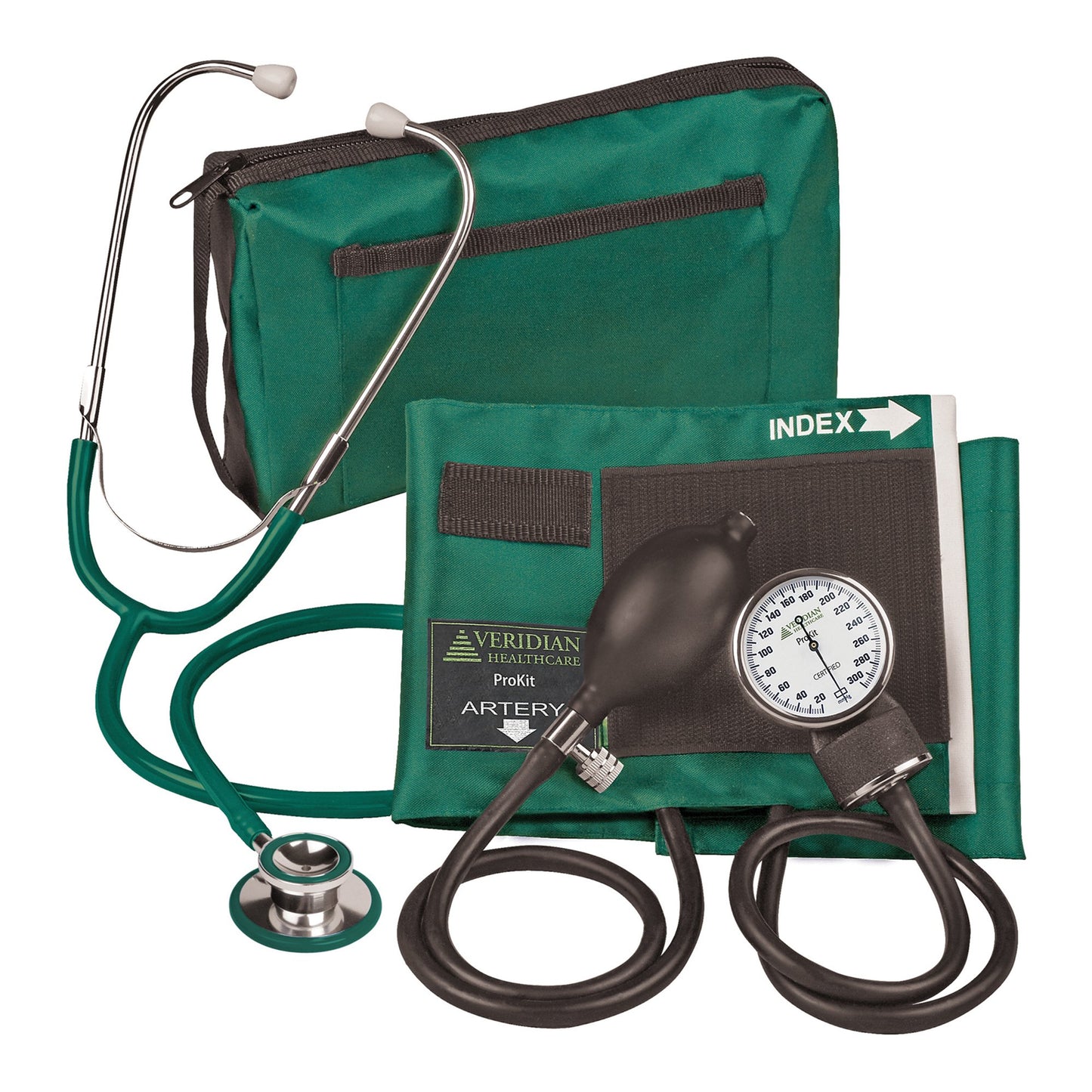 Reusable Aneroid / Stethoscope Set Veridian 27.9 to 41.6 cm Adult Cuff Dual Head General Exam Stethoscope - 02-12706