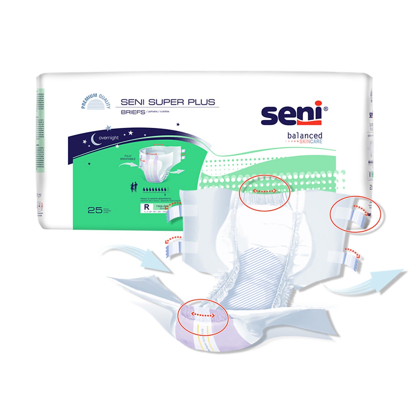 Seni® Super Plus Overnight Heavy to Severe Absorbency Incontinence Brief, Medium S-ME25-BP1