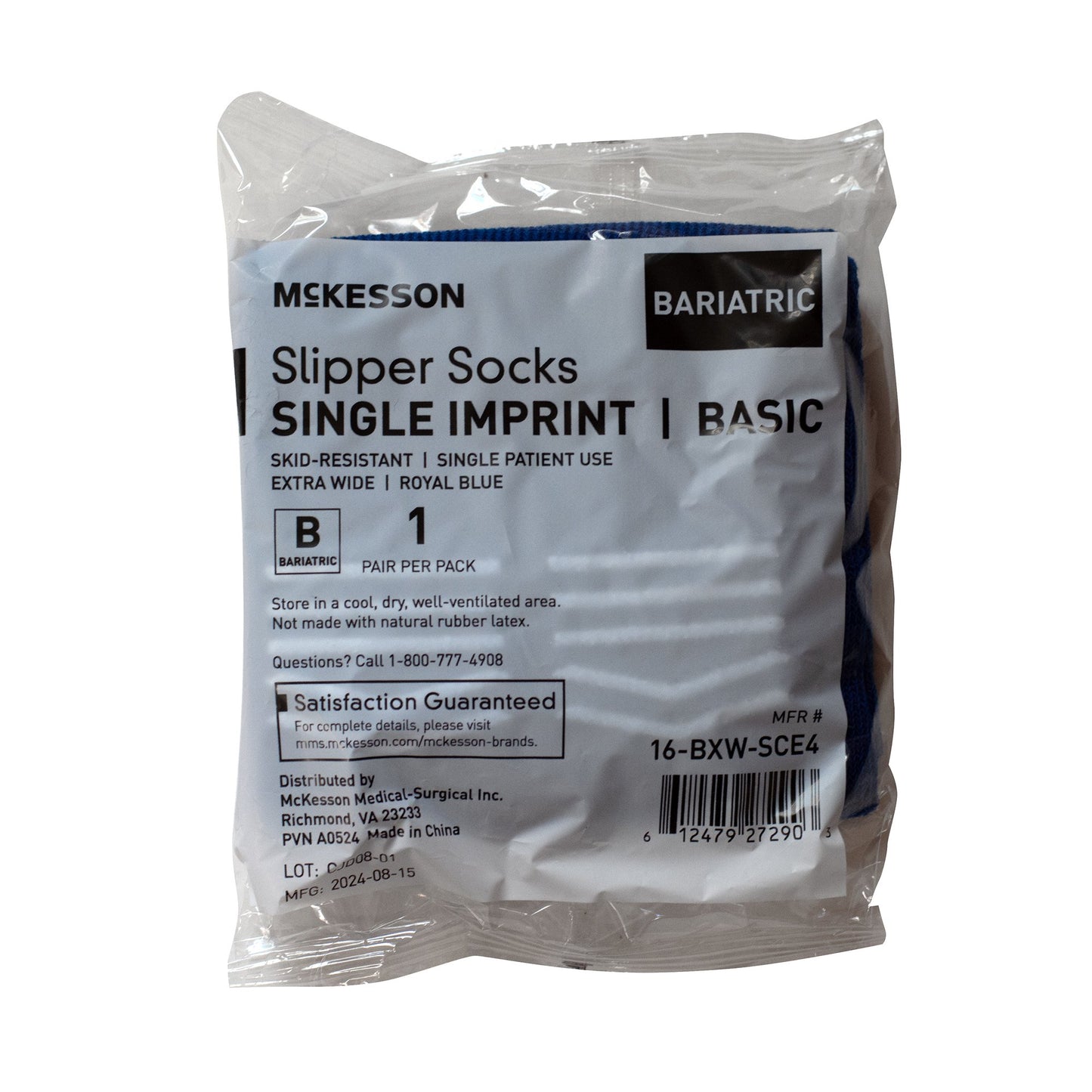 Slipper Socks McKesson Unisex Adult Bariatric / X-Wide Single Tread Single Patient Use Royal Blue 16-BXW-SCE4