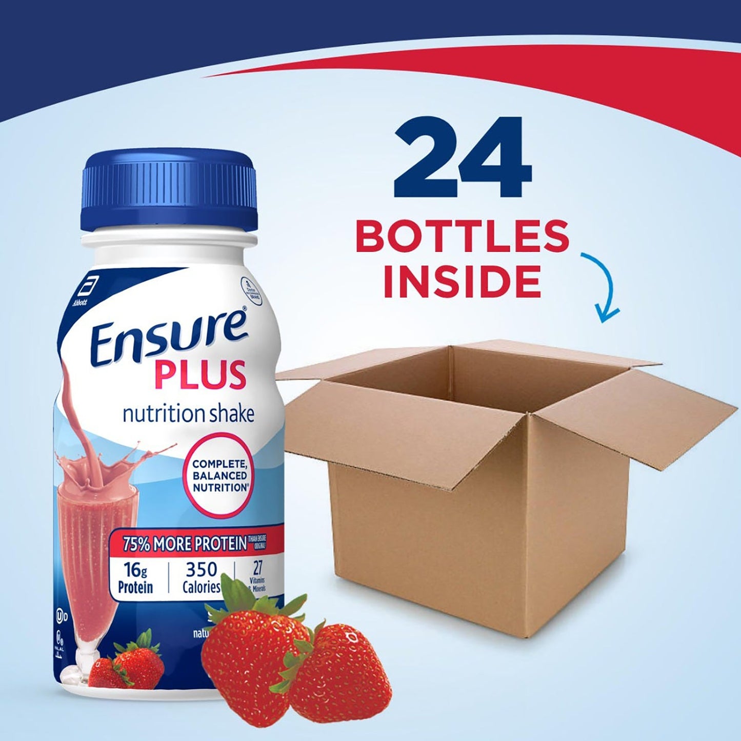 Ensure® Plus Nutrition Shake, Strawberry, 8-ounce bottle 57269