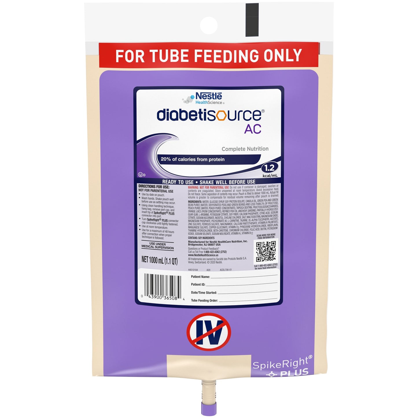 Diabetisource® AC Tube Feeding Formula, 33.8 oz. Bag 10043900365081