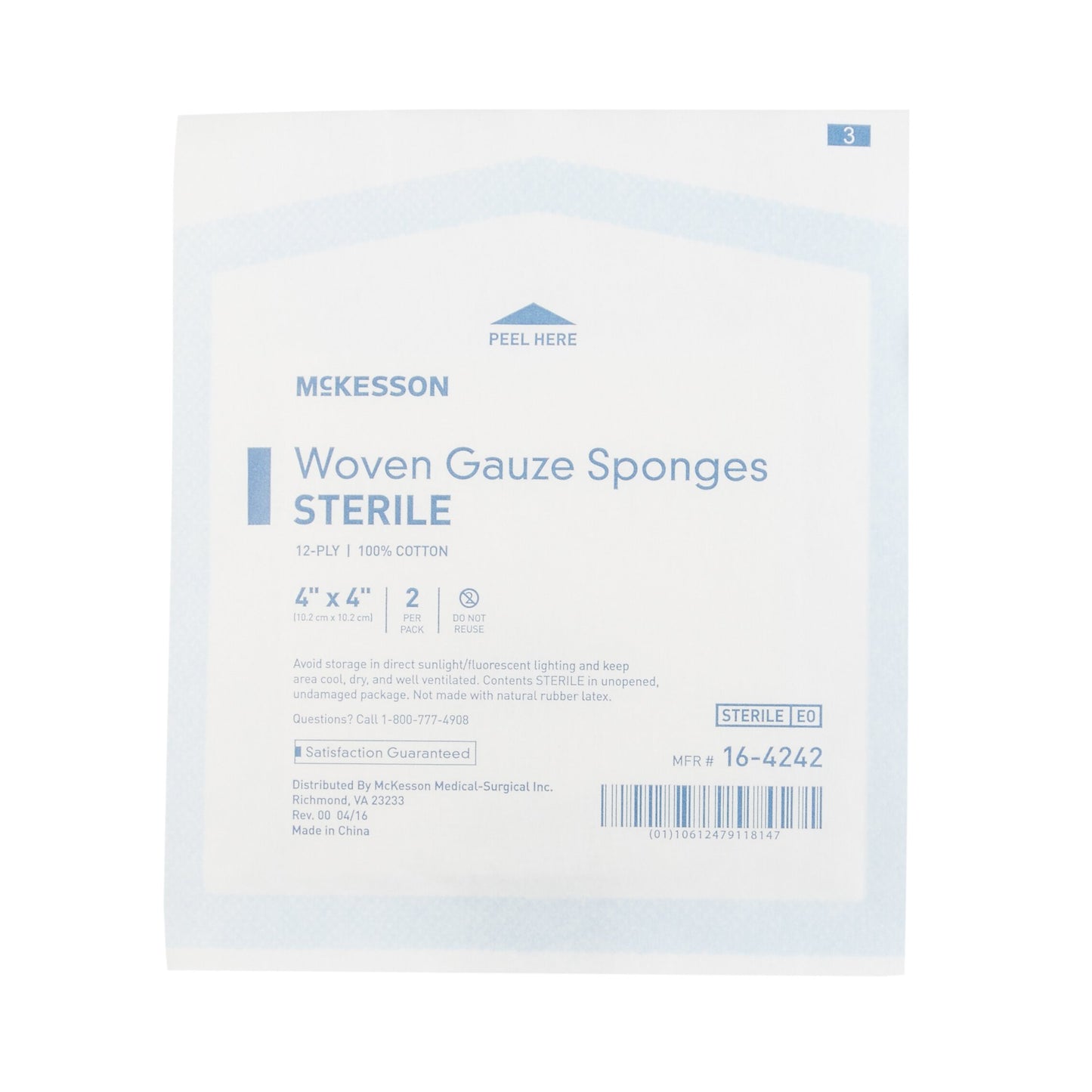 McKesson Sterile Gauze Sponge, 4 x 4 Inch, 12-Ply 16-4242