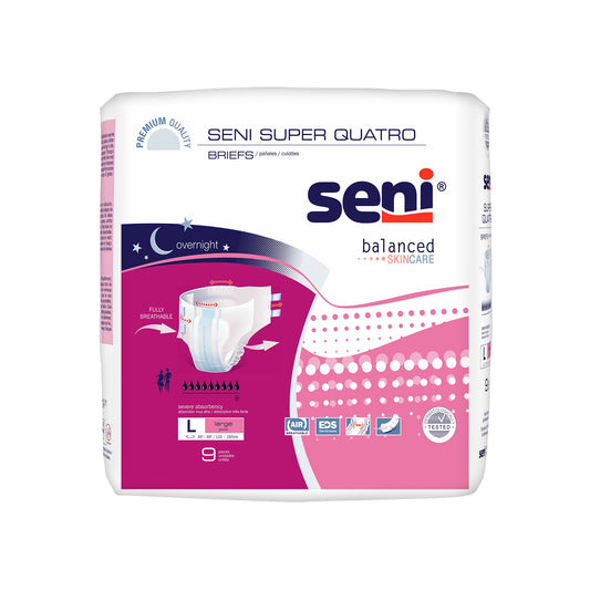 Unisex Adult Incontinence Brief Seni® Super Quatro Large Disposable Heavy Absorbency - S-LA09-BQ1
