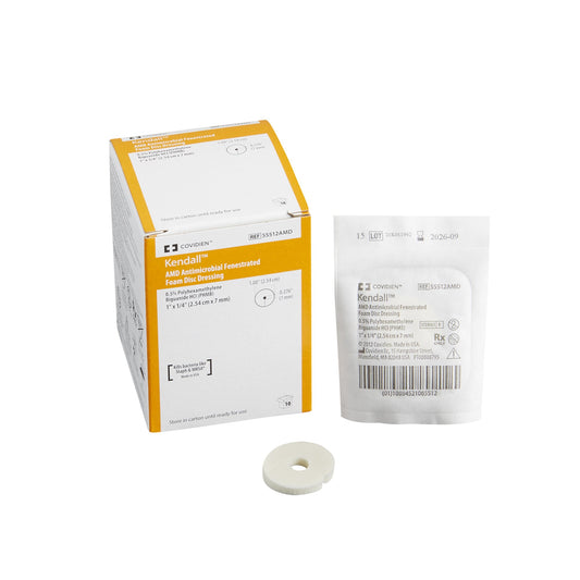 PHMB Impregnated Foam Disc Kendall™ AMD Foam 1 Inch Diameter / 7 mm Hole Sterile - 55512AMD