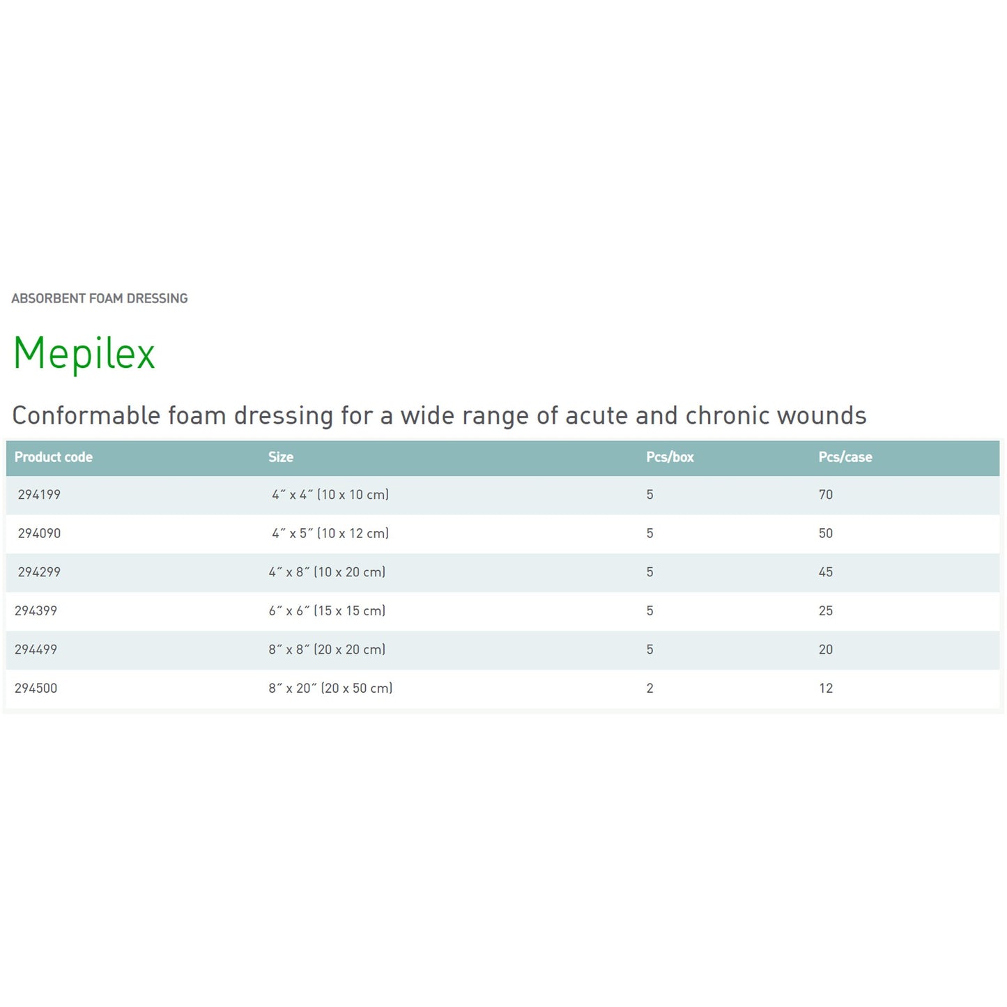 Mepilex® Silicone Adhesive without Border Silicone Foam Dressing, 4 x 4 Inch 294199