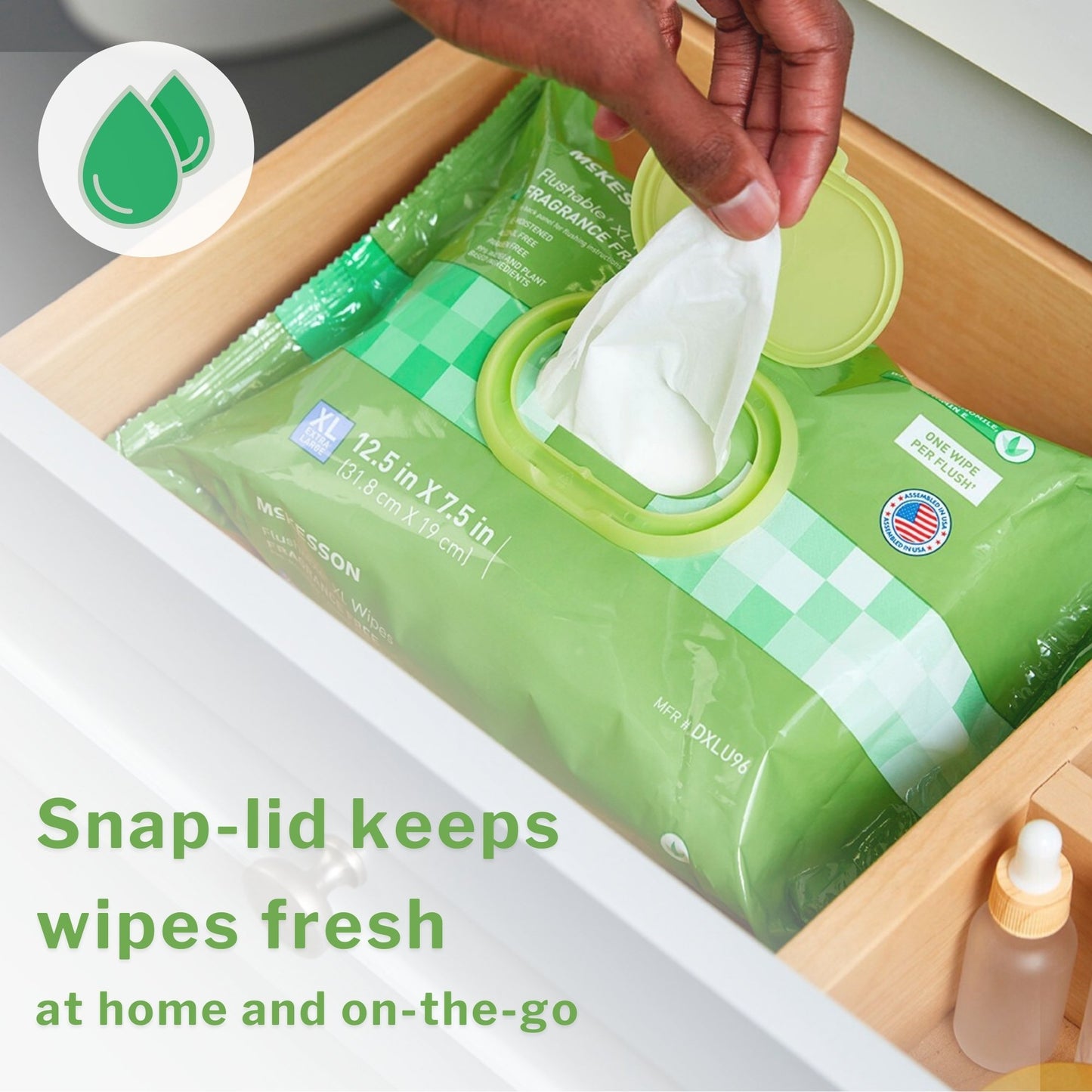 McKesson Flushable* Wet Wipes XL - Unscented, 96 Wet Wipes per Pack DXLU96