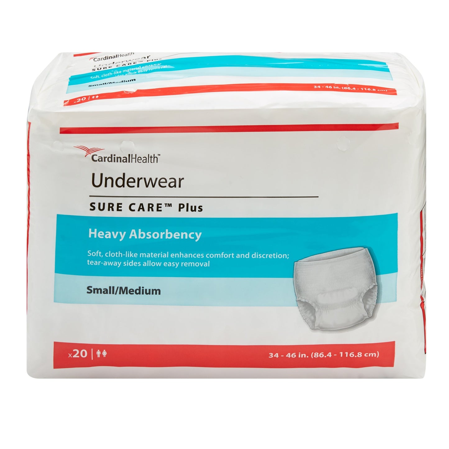 Unisex Adult Absorbent Underwear Sure Care™ Plus Pull On with Tear Away Seams Small / Medium Disposable Heavy Absorbency - 1605