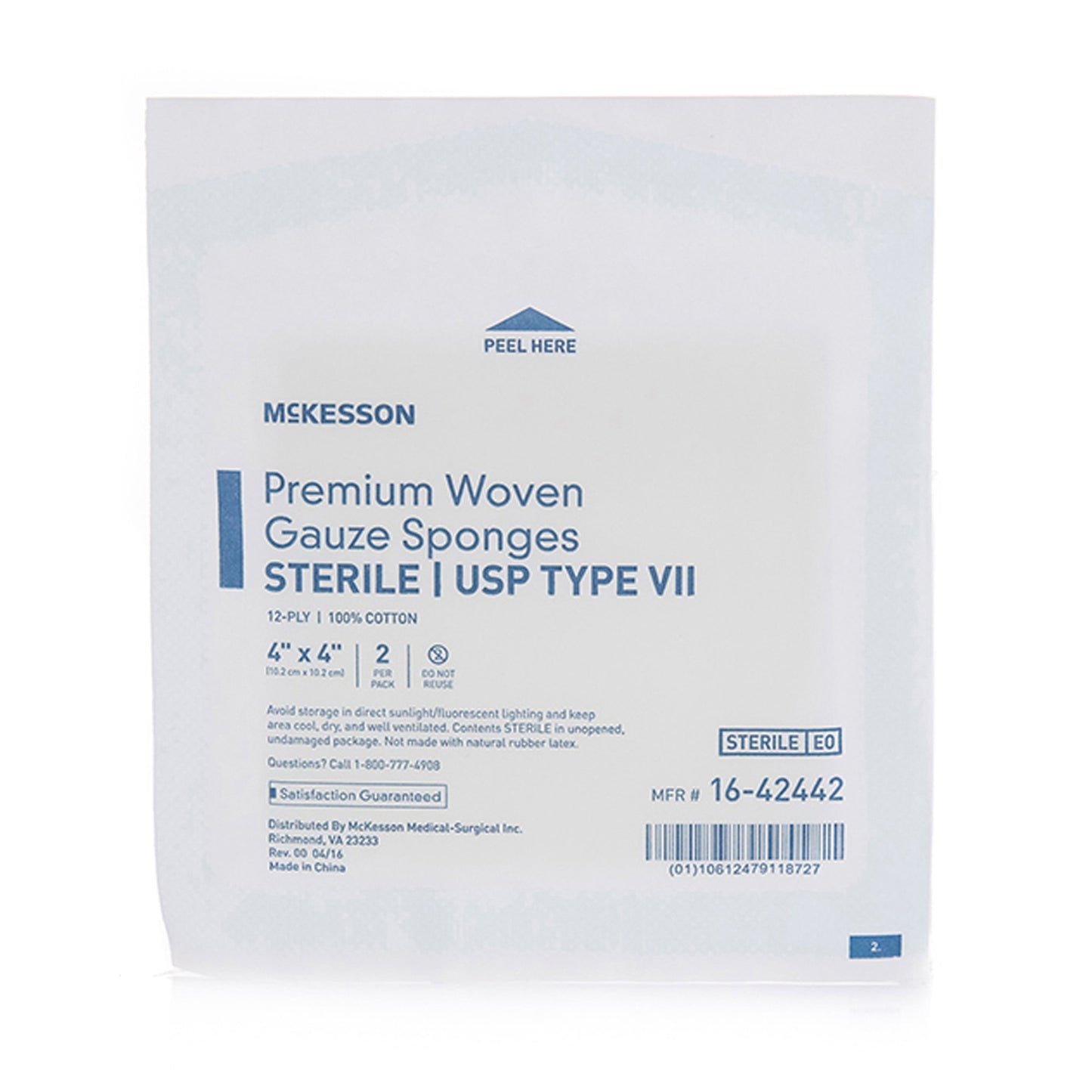 McKesson Sterile USP Type VII Gauze Sponge, 4 x 4 Inch, 12-Ply 16-42442
